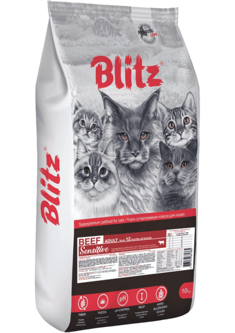 Сухой корм для кошек Blitz Sensitive Adult Cats All Breeds (говядина) (10 кг)