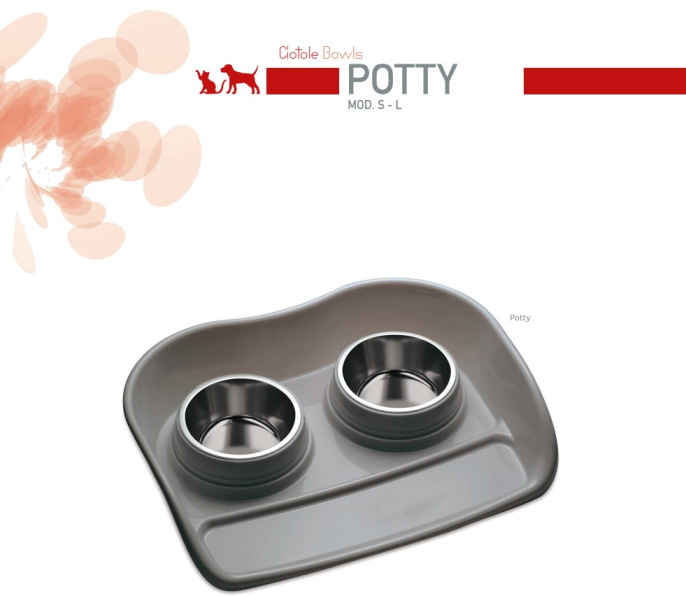 Поддон с двумя мисками для животных POTTY (S, 46x35x9 см)