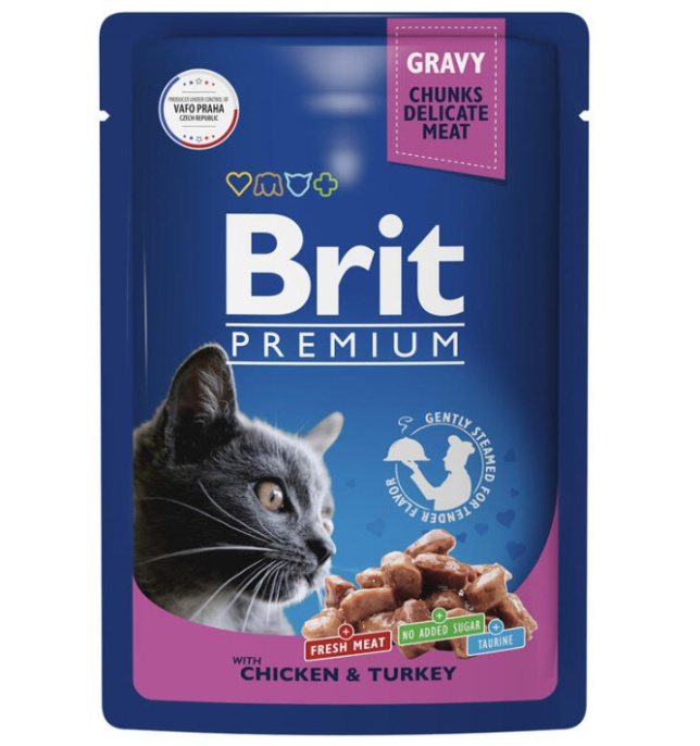 Влажный корм для кошек Brit Premium (цыпленок и индейка) (85 гр.)