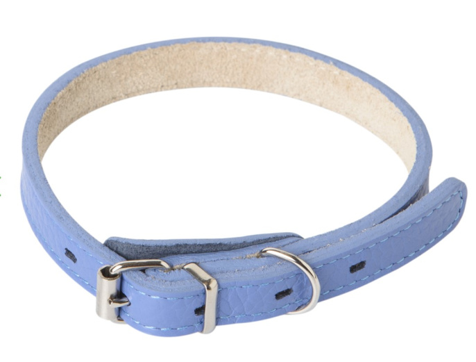 Ошейник для собак Mr.Kranch из натуральной кожи прямой васильковый (48-60 см)