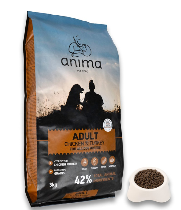 Сухой корм для взрослых собак всех пород ANIMA (курица, индейка) (3 кг)