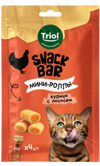 Лакомства Triol, Мини-роллы для кошек с начинкой из курицы с лососем, SNACK BAR (40 гр.)
