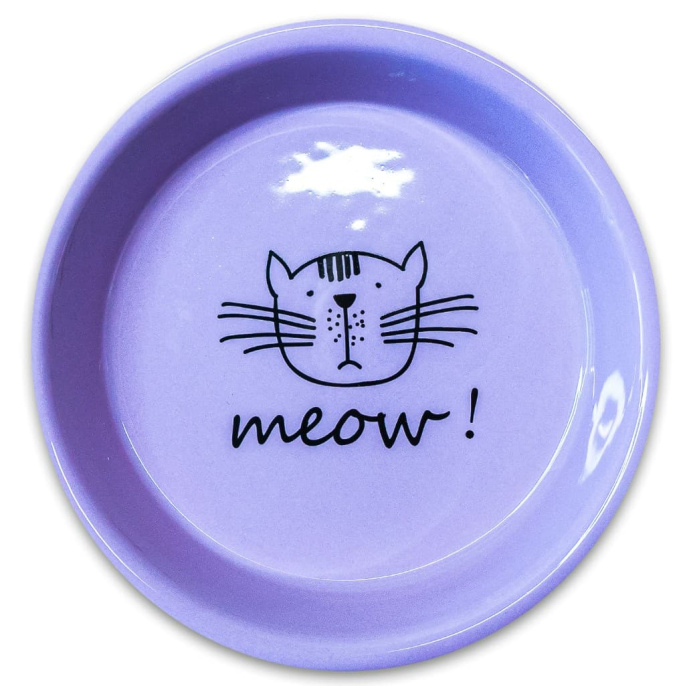Миска для кошек Mr.Kranch керамическая MEOW! 200 мл (Сиреневая)
