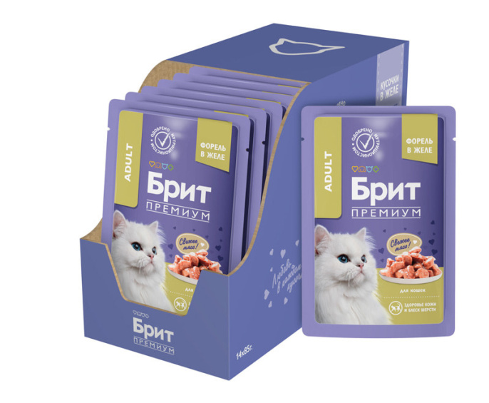 Влажный корм для кошек Brit Premium Cat (форель в желе) (85 гр.)