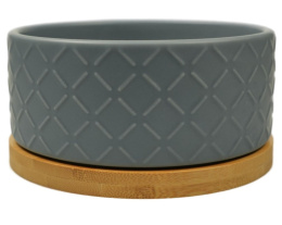 Миска Mr.Kranch Bamboo керамическая синяя на бамбуковой подставке