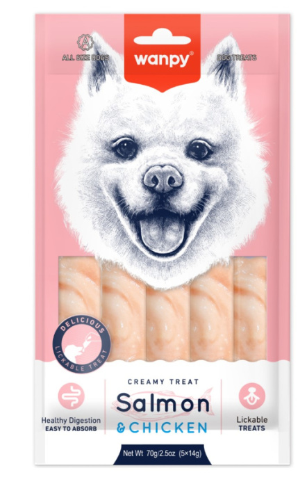 Лакомство для собак Wanpy Dog Нежное крем-пюре из лосося и курицы (70 гр)