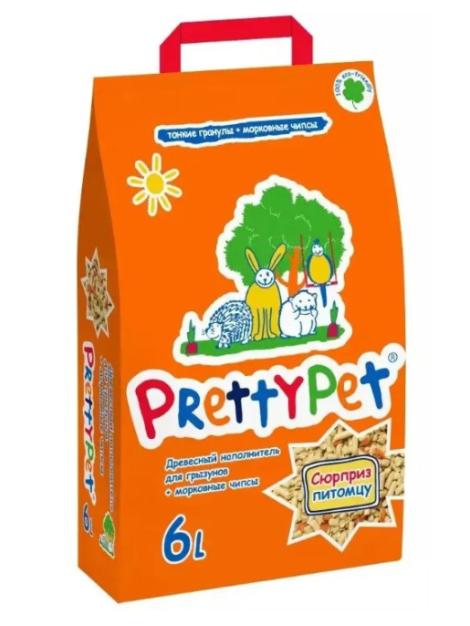 Наполнитель PrettyCat для грызунов и птиц древесный с морковными чипсами (2 кг (6 л))