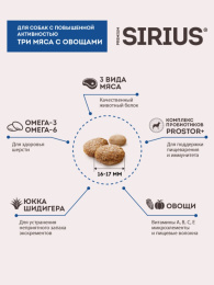 Сухой корм для собак с повышенной активностью Sirius Adult (3 мяса, овощи)