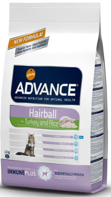 Сухой корм для кошек Advance Cat Adult Hairball (индейка и рис) (1,5 кг)