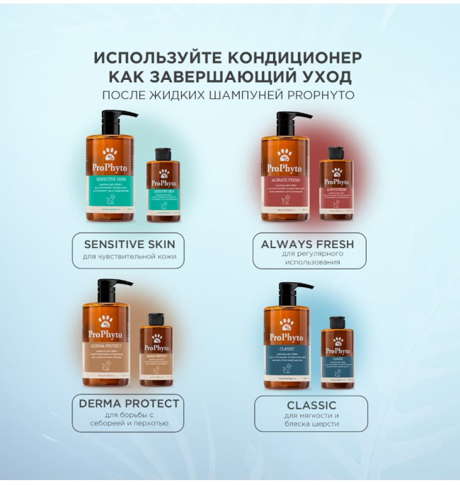 Кондиционер для собак и кошек ProPhyto CONDITIONER увлажнения, укрепления и придания блеска шерсти (250 мл.)