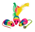 Triol Набор игрушек для кошек "Активная игра 1" 3 радужные мыши (3 шт (50 мм))