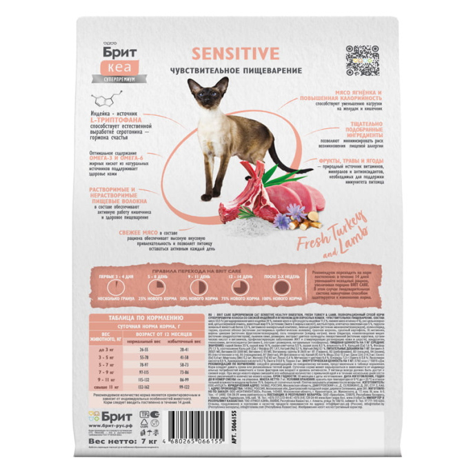 Сухой корм для кошек Brit Care Cat Sensitive Healthy Digestion (индейка, ягненок) (7 кг)