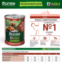 Консервы для собак Monge BWild GF Dog Adult All Breeds Lamb (ягненок,тыква)