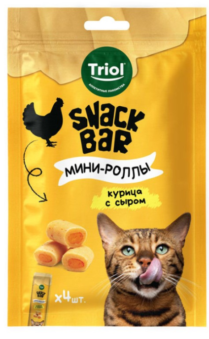 Лакомства Triol, Мини-роллы для кошек с начинкой из курицы с сыром, SNACK BAR (40 гр.)