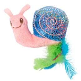 Игрушка для кошек Mr.Kranch Улитка плюшевая с кошачьей мятой и перышками розовая