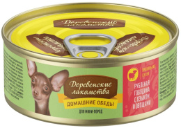 Консервы для собак Деревенские лакомства "Домашние обеды" рубленая говядина с языком и овощами