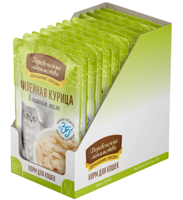 Влажный корм для кошек Деревенские лакомства Филейная курица в нежном желе (70 гр.)