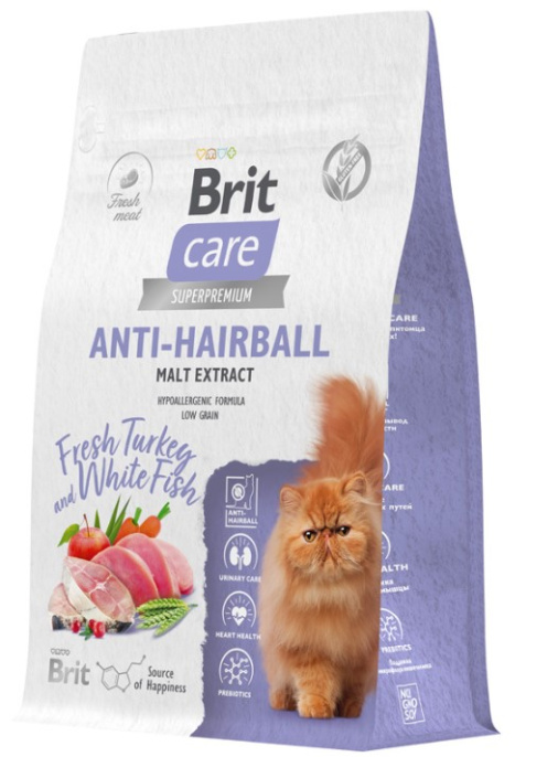 Сухой корм для кошек Brit Care Cat Anti-Hairball (рыба, индейка) (400 гр.)