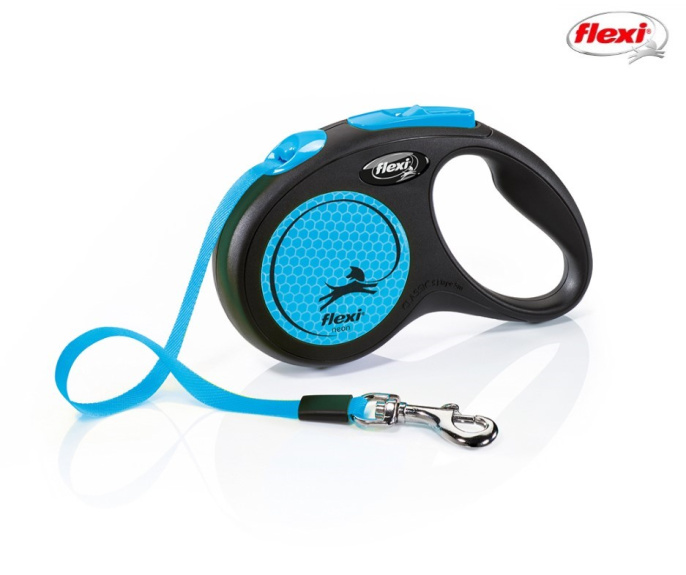 Поводок-рулетка Flexi Neon (лента) неоново-синий (S, 15кг/5м)