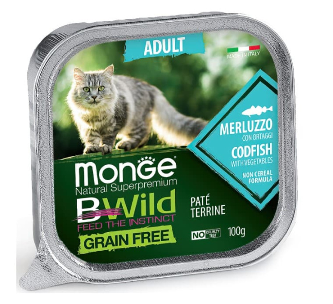 Паштет для кошек Monge Cat BWild Grain Free Codfish (треска, овощи) (100 гр.)