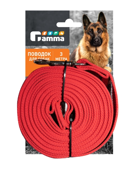Gamma Поводок для собак из капрона с латексной нитью "Апорт" (красный) (20 х 3000 мм)