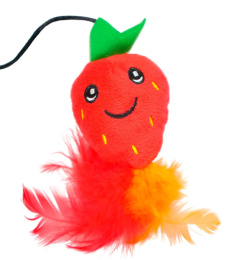 Игрушка-дразнилка для кошек Mr.Kranch Клубничка плюшевая с кошачьей мятой и перышками красная