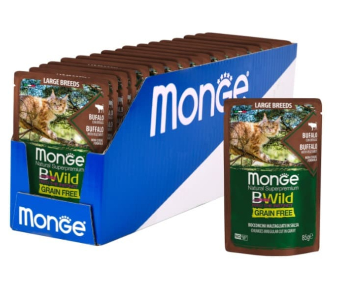 Влажный корм для кошек Monge Cat BWild GF Large Breeds (буйвол, овощи) (85 гр.)