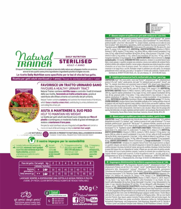 Сухой корм для стерилизованных кошек Natural Trainer Adult Sterilised (утка) (0,3 кг)