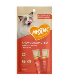 Крем-лакомство Мнямс для кошек с тунцом Кацуо и морским гребешком
