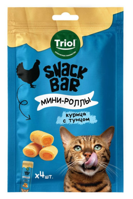 Лакомства Triol, Мини-роллы для кошек с начинкой из курицы с тунцом, SNACK BAR (40 гр.)