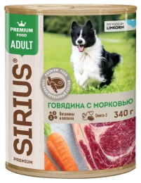 Влажный корм для собак Sirius Adult (говядина, морковь) 