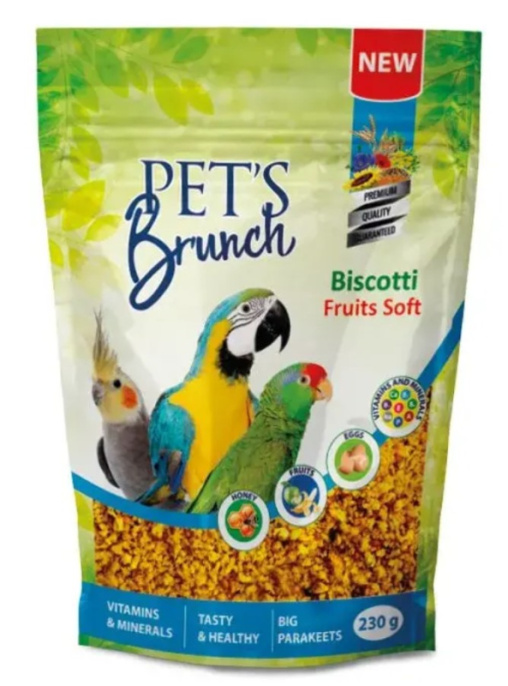 Сухой корм для средних и крупных видов птиц Pet's Brunch Biscotti Fruits Soft Функциональный десерт (230 гр.)