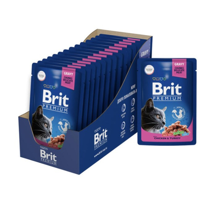 Влажный корм для кошек Brit Premium (цыпленок и индейка) (85 гр.)