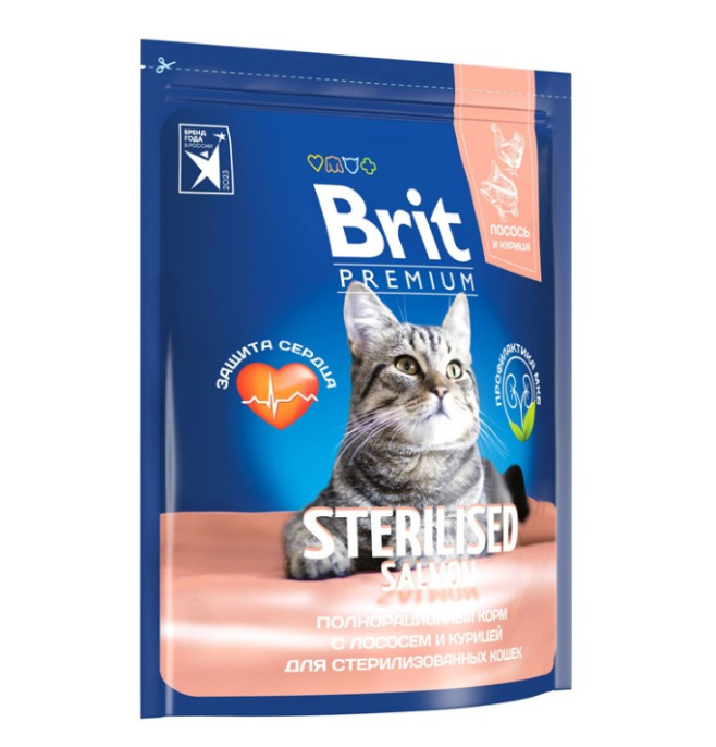 Сухой корм для кошек Brit Premium Cat Sterilised Salmon (лосось, курица) (400 гр)