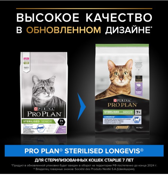 Сухой корм для кошек Pro Plan Sterilised LONGEVIS Adult (индейка) (10 кг)