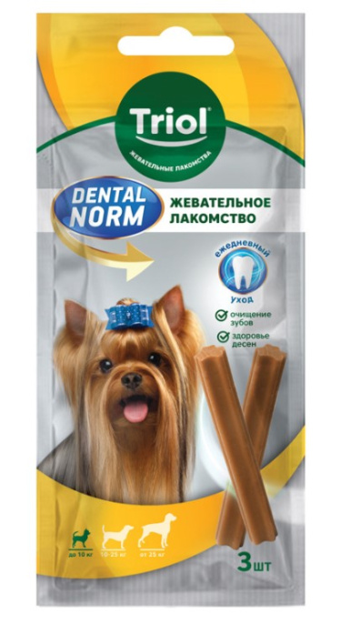 Triol Лакомство для собак мелких пород "Палочки жевательные" DENTAL NORM, 45г (уп.3шт.), 45 г (90 гр. (6 шт))