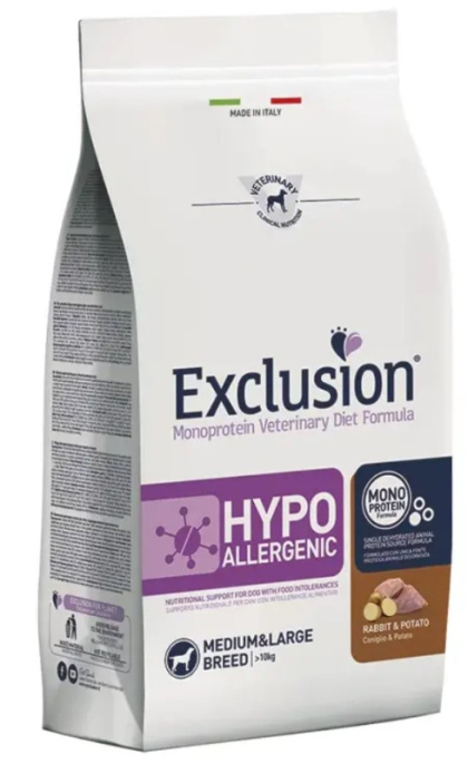 Сухой корм для собак EXCLUSION VET DIET HYPOALLERGENIC Adult Medium & Large Breed (кролик, картофель (2 кг)
