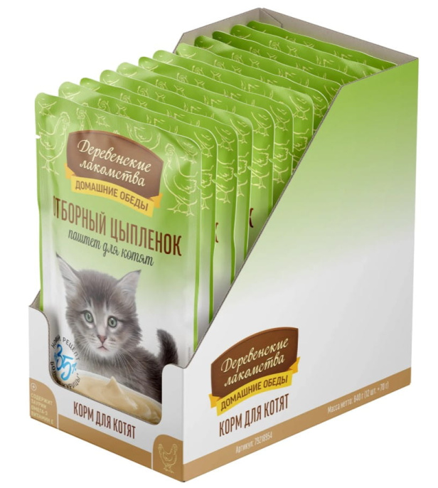 Паштет для котят Деревенские лакомства, Отборный цыпленок (70 гр.)