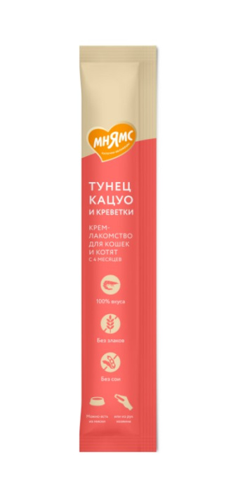 Крем-лакомство Мнямс для кошек с тунцом Кацуо и креветками (15 г х 4 шт)