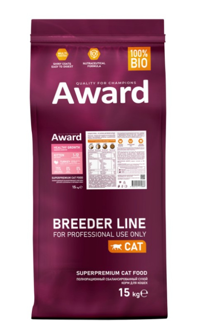 Сухой корм для котят Award Kitten Healthy growth (индейка, курица) (15 кг)