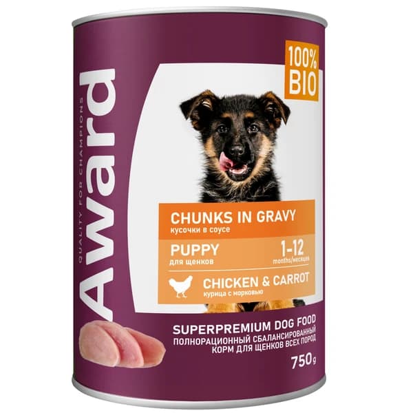 Консервы для щенков Award Puppy (курица с морковью в соусе) (750 гр.)