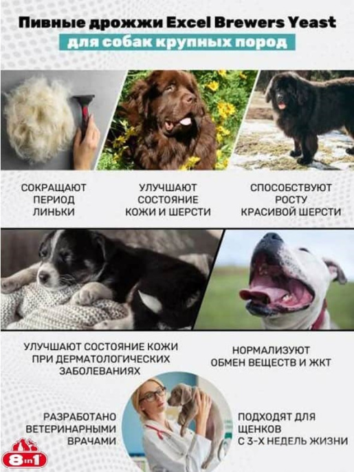 Пивные дрожжи для собак крупных пород 8in1 Excel Brewer's Yeast for Large Breed (80 таб.)