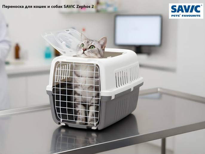 Переноска для кошек и собак SAVIC Zephos 2 (55,5x38x34 см, белый/серый)