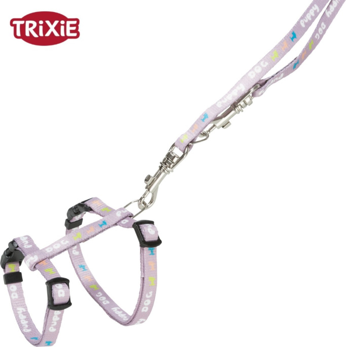 Шлея с поводком для щенков TRIXIE Junior (светло-сиреневый) (M-L 27-45 см/10 мм)
