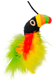 Игрушка-дразнилка для кошек Mr.Kranch Тукан плюшевая с кошачьей мятой и перышками зеленая
