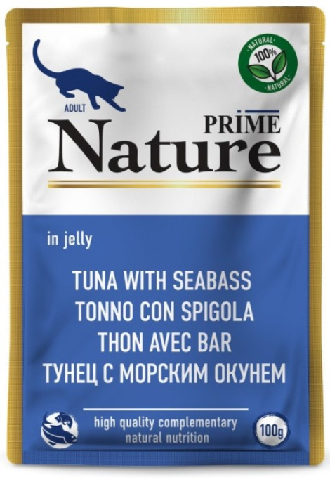 Влажный корм для кошек PRIME NATURE Adult Cat в желе (тунец, морской окунь) (100 гр)