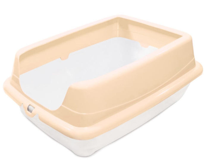 Туалет для кошек с высоким бортом Gamma Пушок 455х350х190 мм (белый/бежевый)