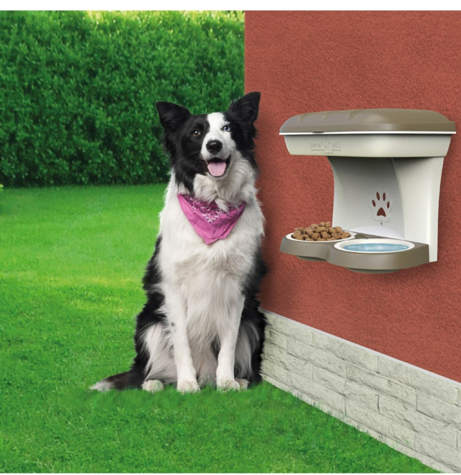 Миска для собак Bama Pet настенная двойная бежевая (1600 мл)