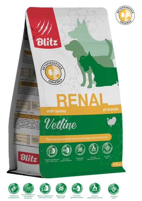 Сухой корм для собак BLITZ Dog Vetline Renal (индейка) (0,5 кг)