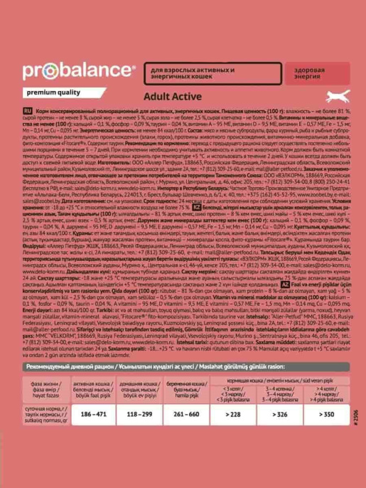 Влажный корм для кошек ProBalance Active Cat (курица) (415 гр.)